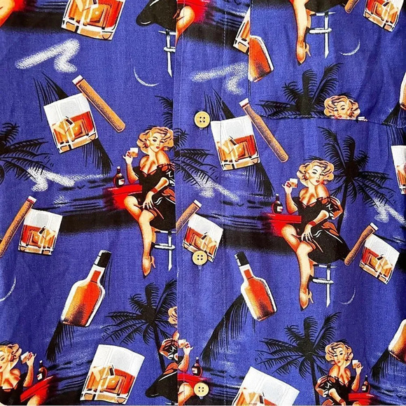 Junction West Men’s XXL Rayon Bowling Shirt Pauli Girl Cigars Whiskey New w Tags - Picture 7 of 7